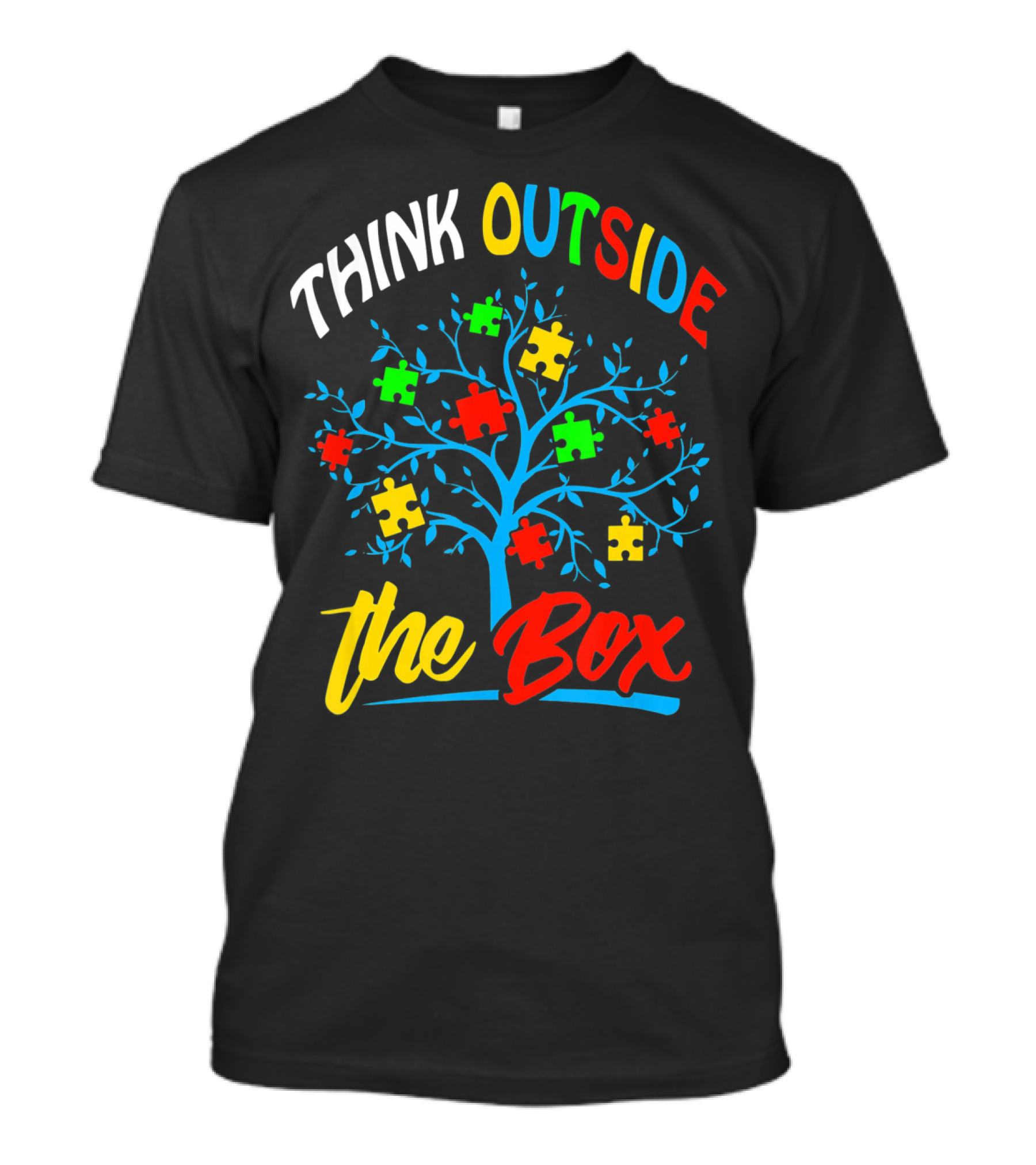 Think Outside The Box Puzzle Tree Autism Awareness T-Shirt