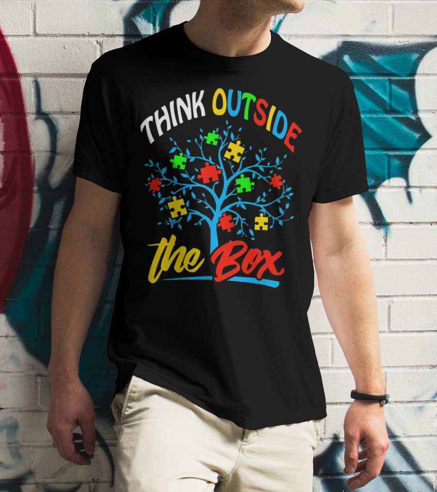Think Outside The Box Puzzle Tree Autism Awareness T-Shirt