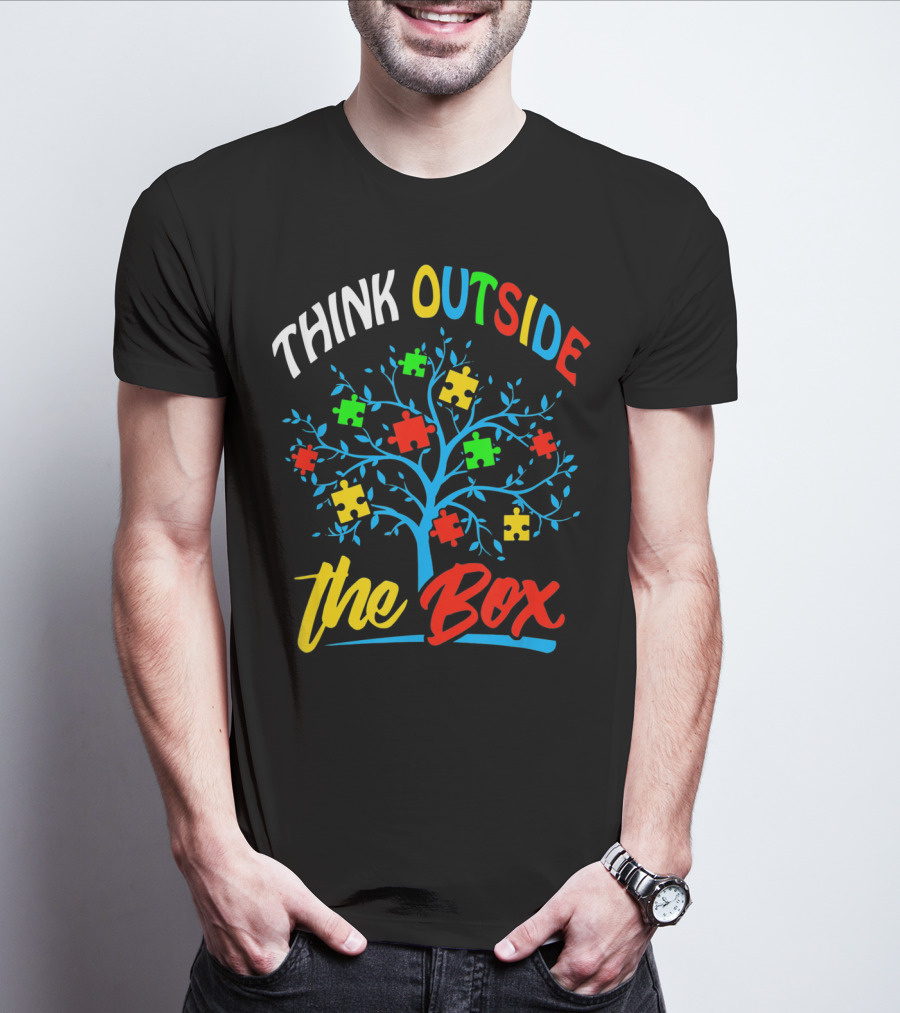Think Outside The Box Puzzle Tree Autism Awareness T-Shirt