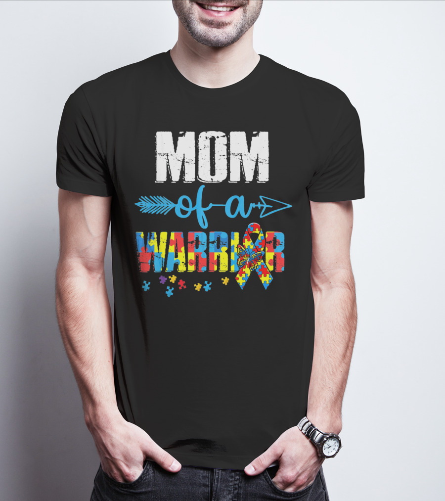 MOM Of A Warrior Autism Awareness Puzzle T-Shirt