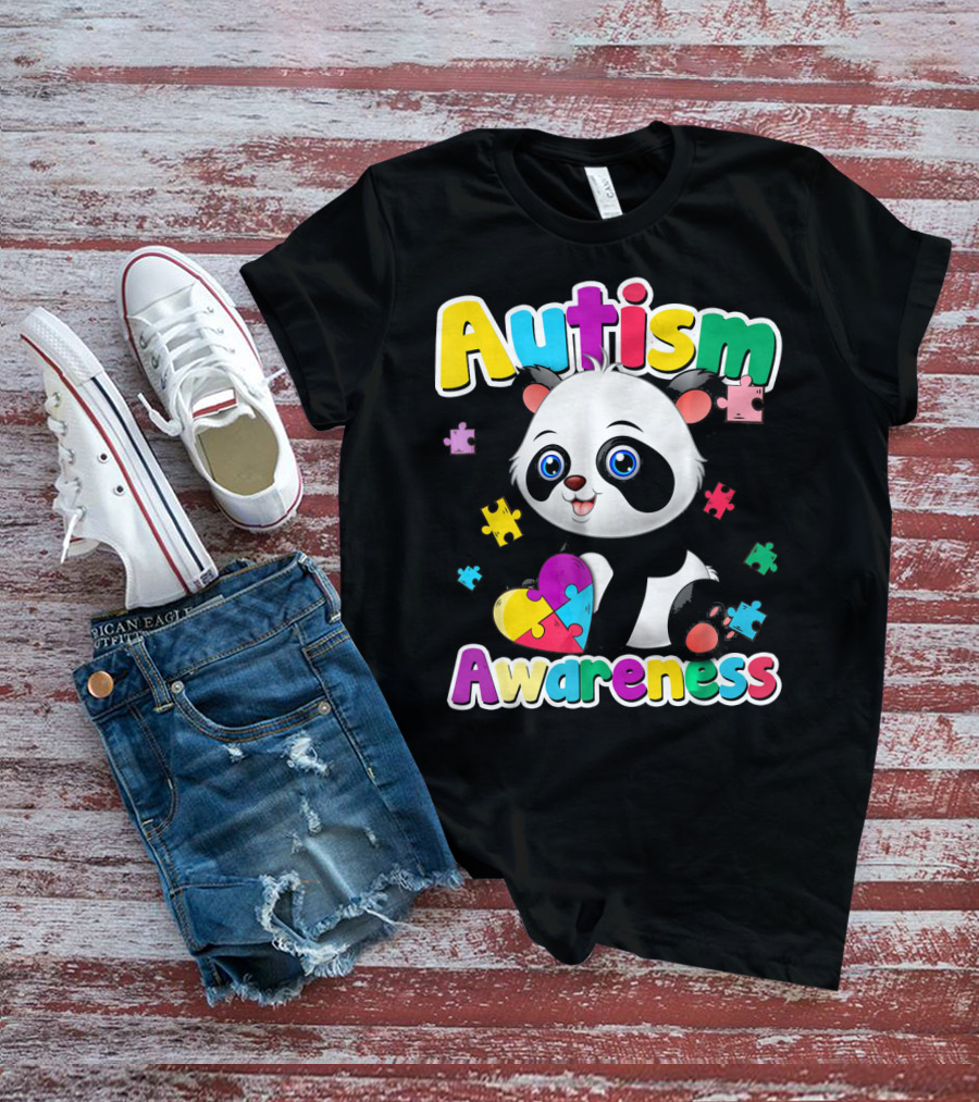Autism Awareness Panda Heart Puzzle T-Shirt
