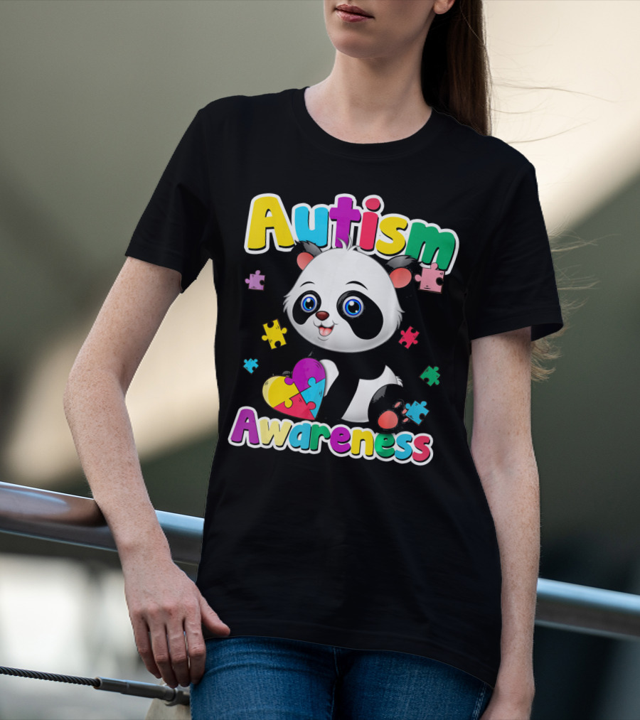 Autism Awareness Panda Heart Puzzle T-Shirt