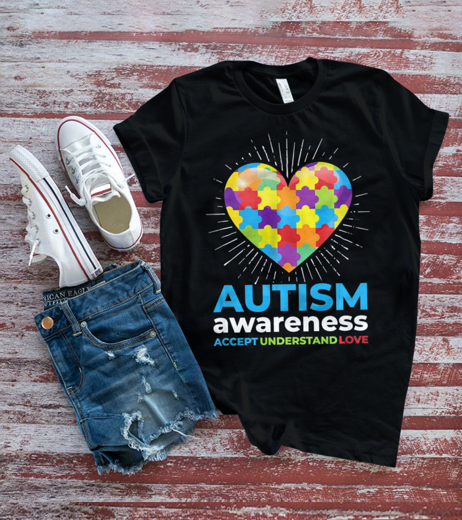 Autism Awareness Day Heart Puzzle Accept Understand Love T-Shirt