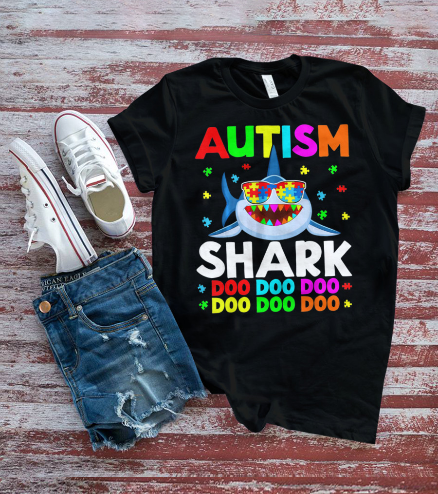 Autism Shark Doo Doo Doo Puzzle Autism Shark Sunglasses T-Shirt