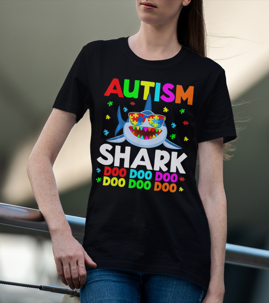 Autism Shark Doo Doo Doo Puzzle Autism Shark Sunglasses T-Shirt