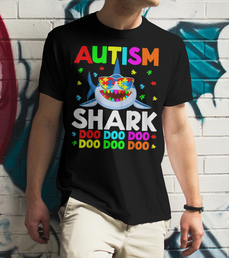 Autism Shark Doo Doo Doo Puzzle Autism Shark Sunglasses T-Shirt