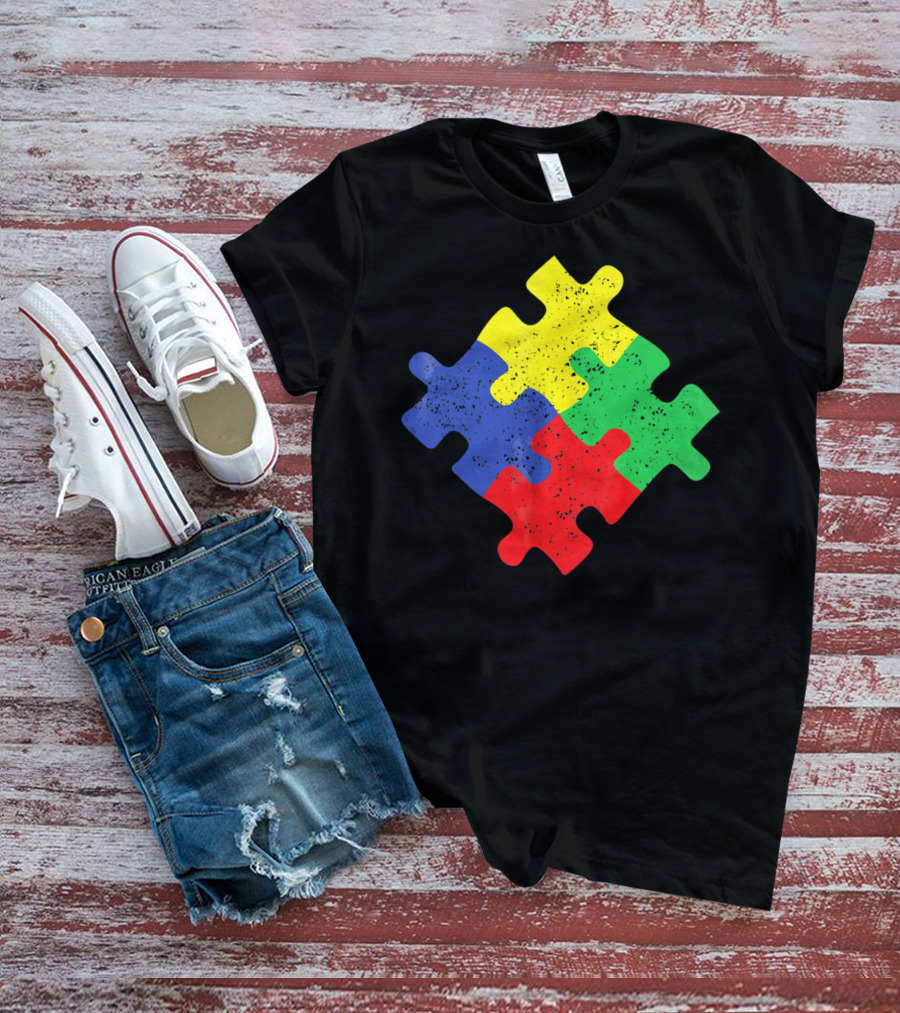 Retro Puzzle Piece Autism Awareness T-Shirt