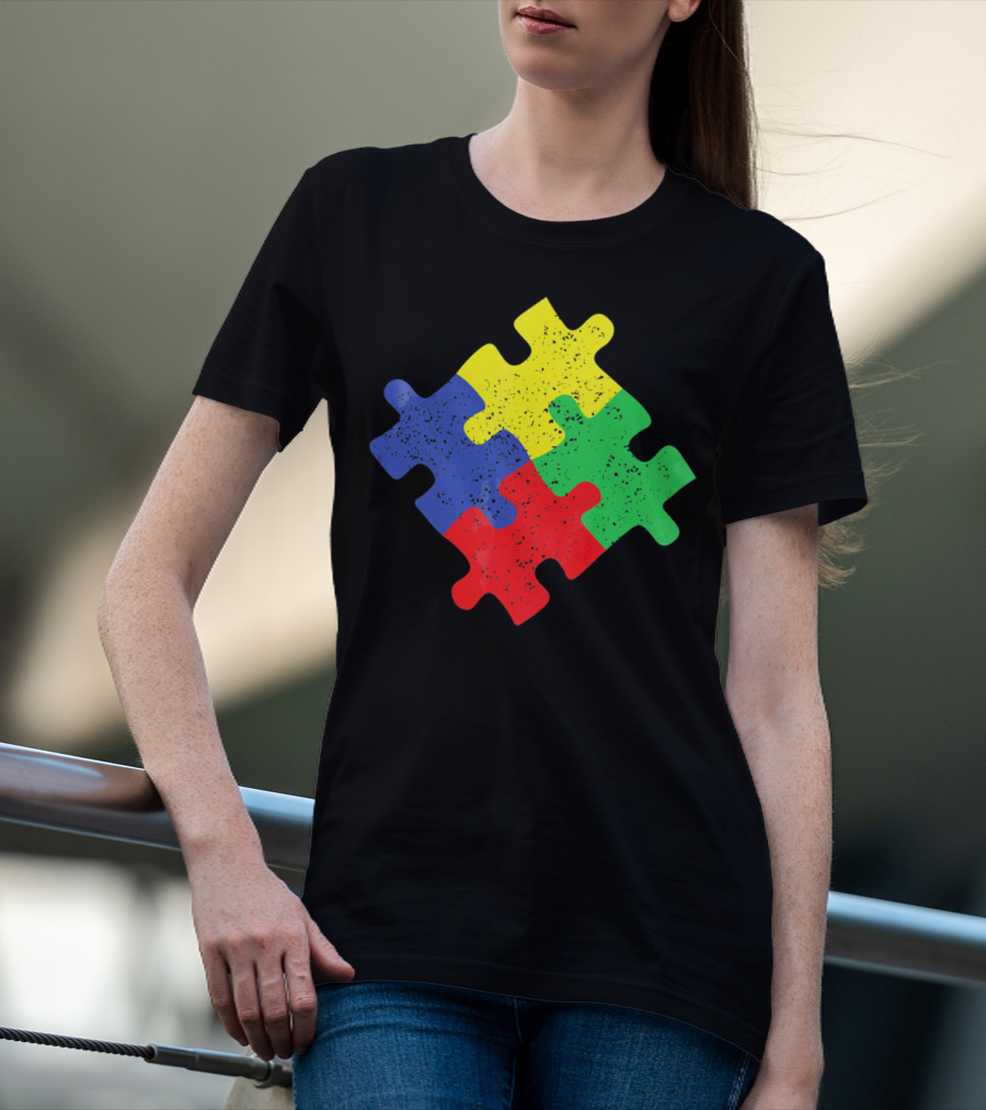 Retro Puzzle Piece Autism Awareness T-Shirt
