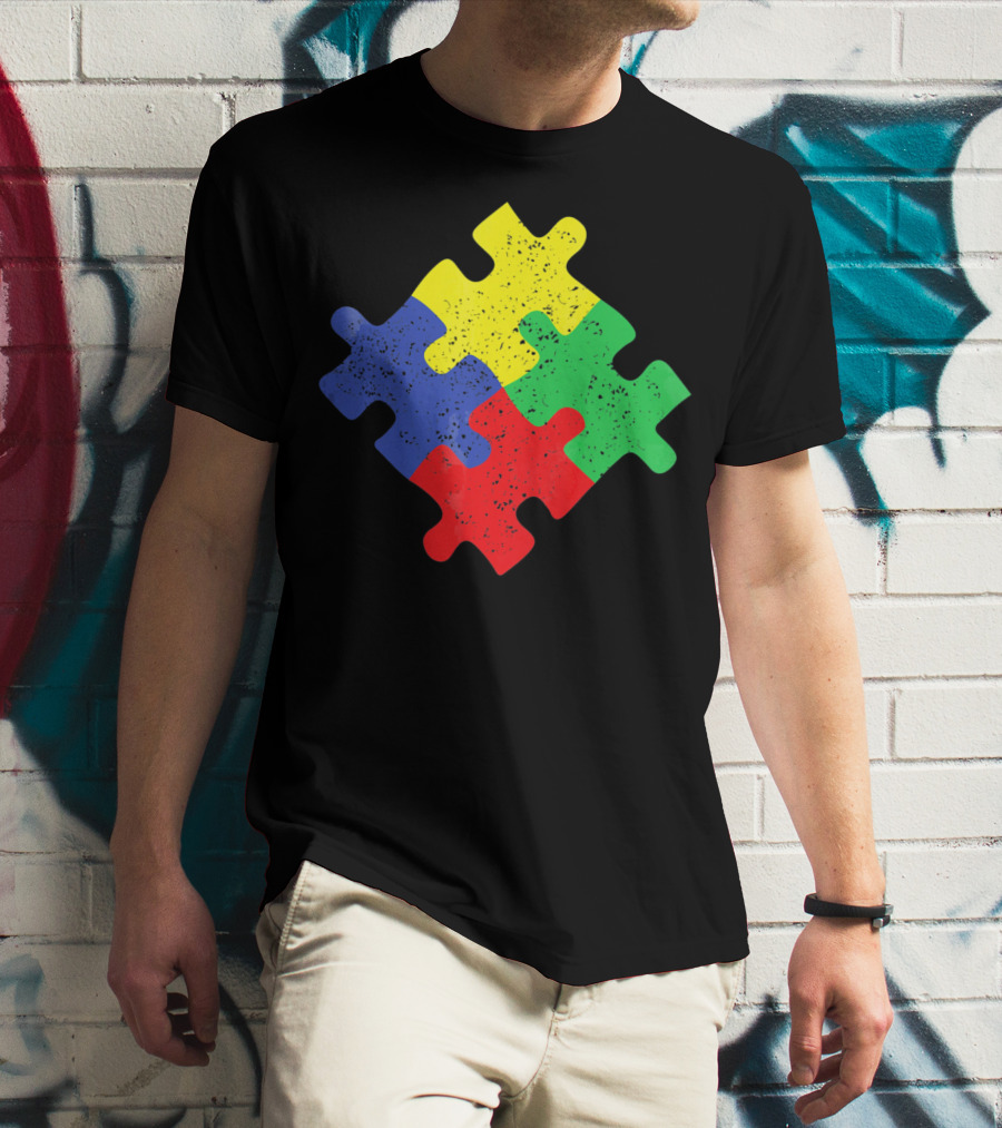 Retro Puzzle Piece Autism Awareness T-Shirt