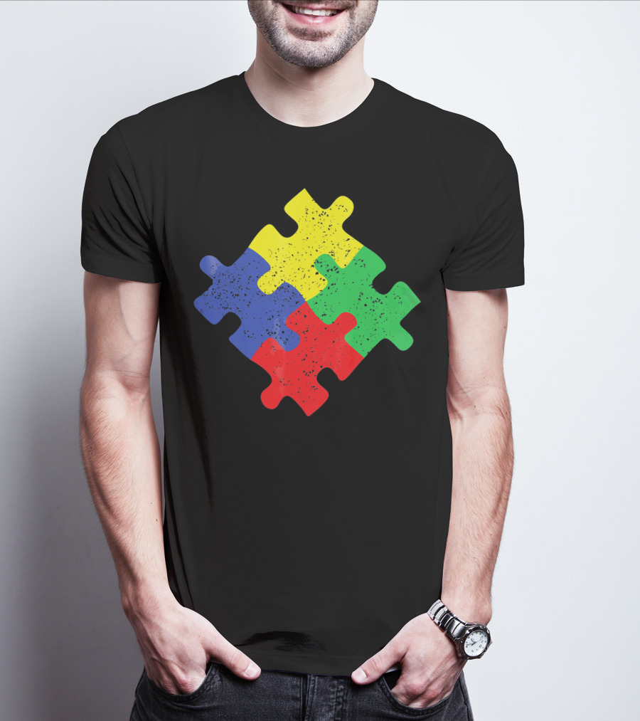 Retro Puzzle Piece Autism Awareness T-Shirt