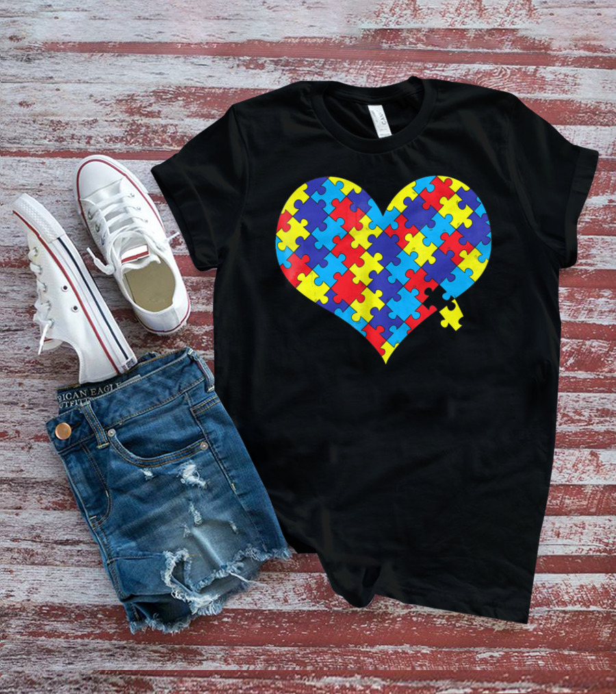 Colorful Autism Awareness Heart Puzzle T-Shirt