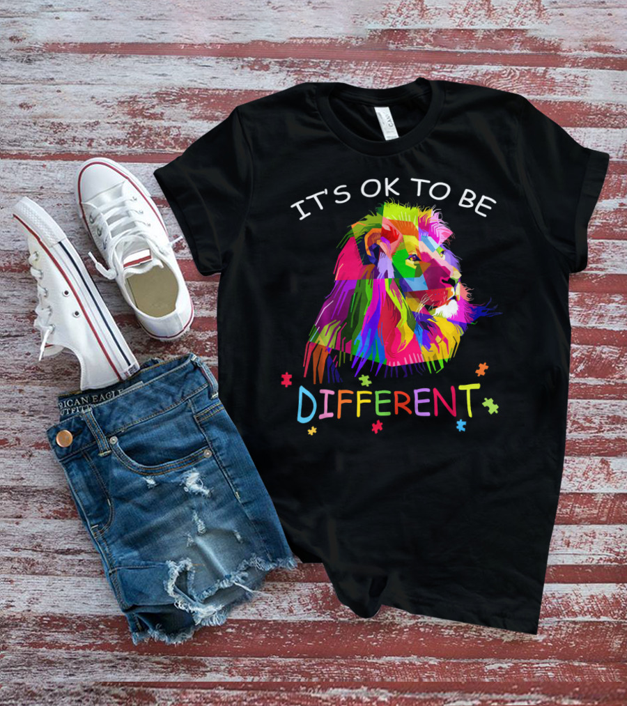 It's OK To Be Different Autism Awareness Colorful Lion T-Shirt