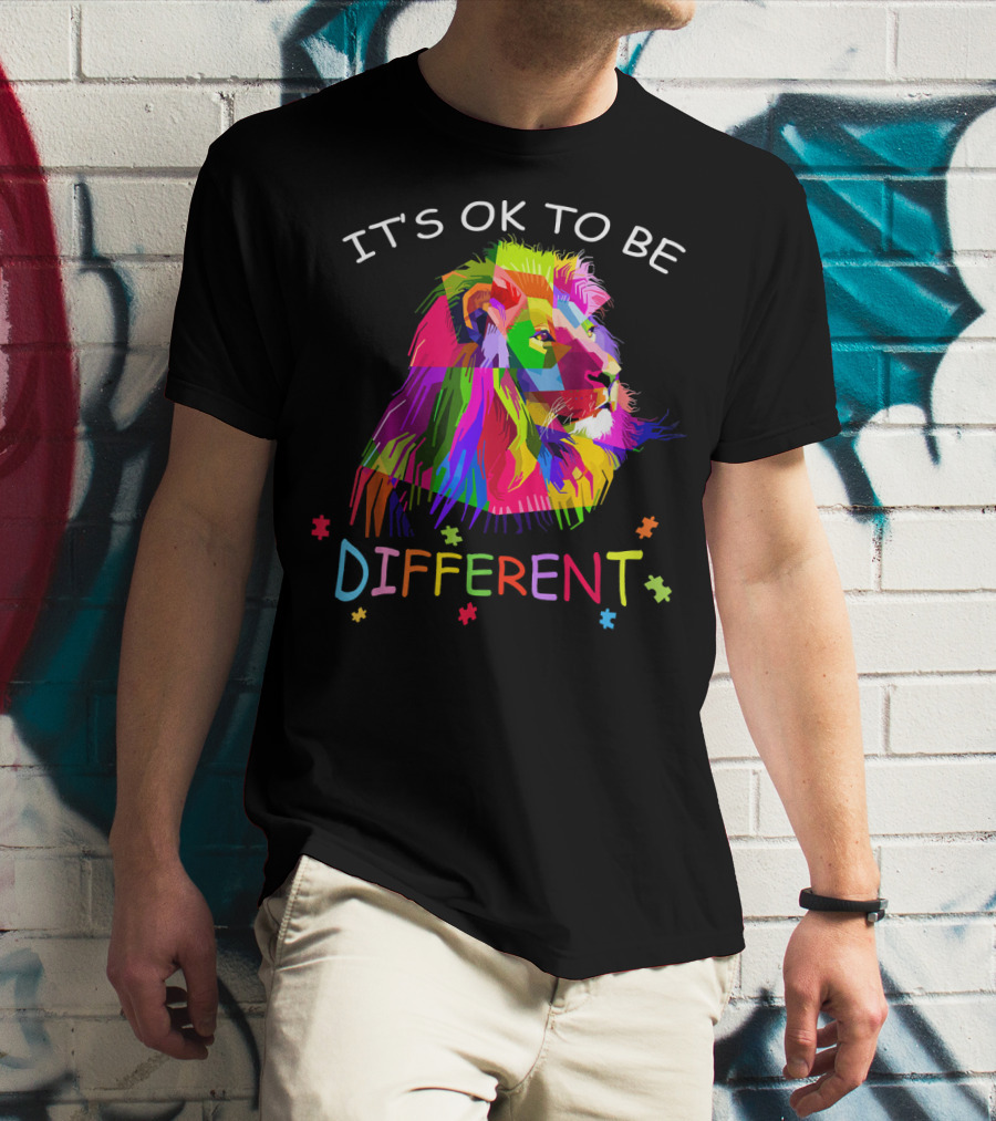 It's OK To Be Different Autism Awareness Colorful Lion T-Shirt