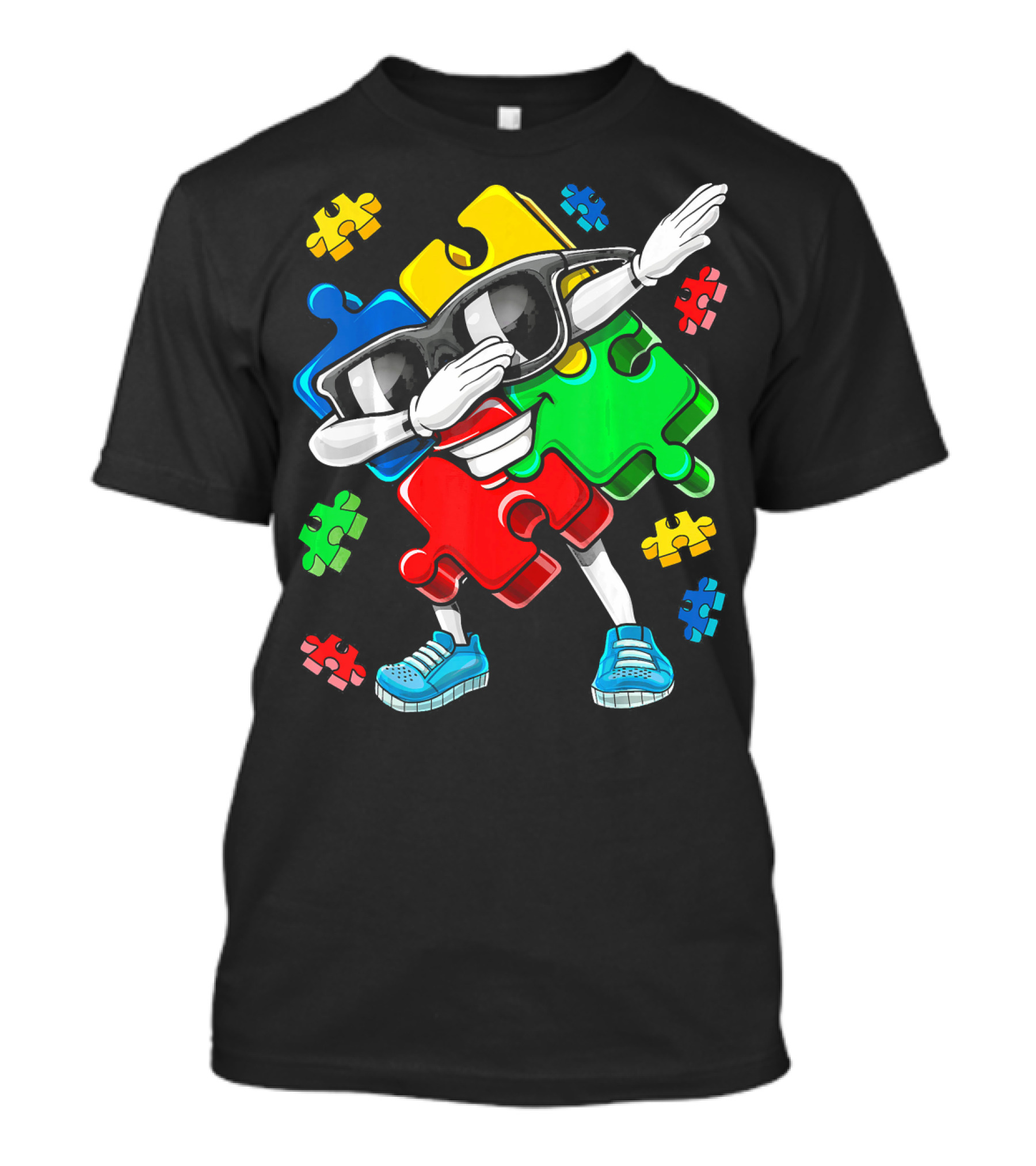 Autism Awareness Cool Dabbing Puzzle Piece Character T-Shirt