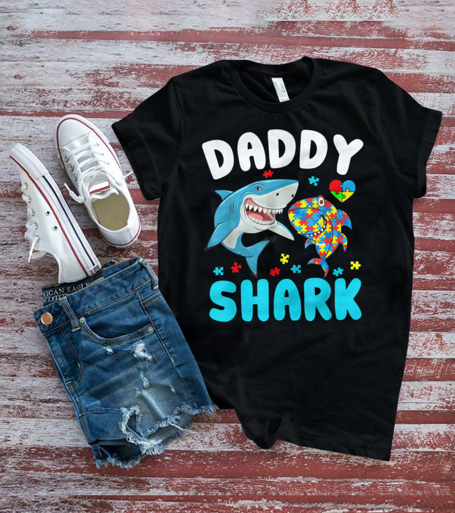 Daddy Shark Autism Awareness Puzzle Heart T-Shirt