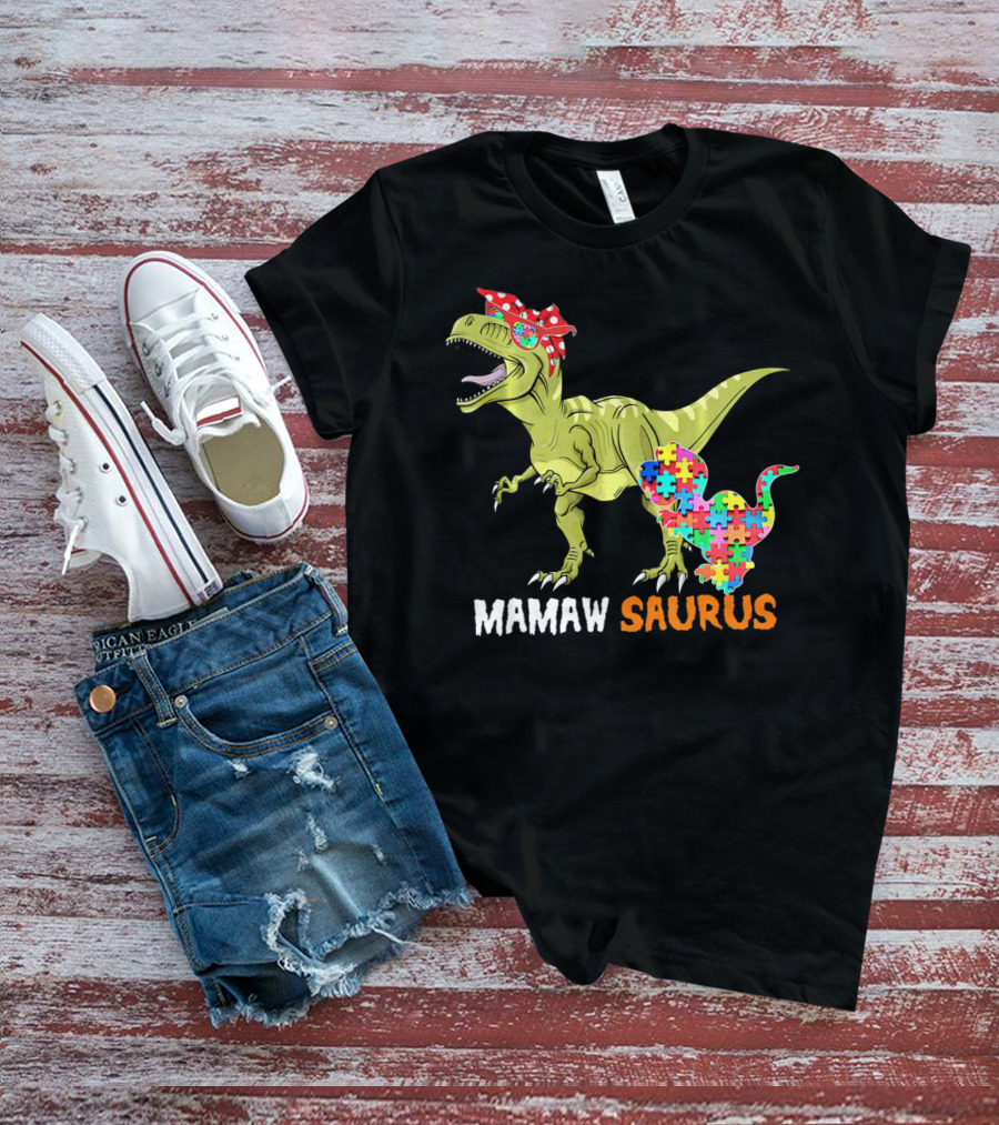 Mamaw Saurus Dinosaur Puzzle Bandana T-Shirt
