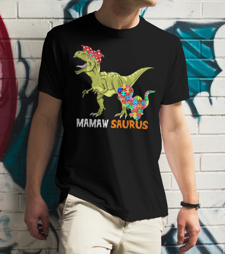 Mamaw Saurus Dinosaur Puzzle Bandana T-Shirt