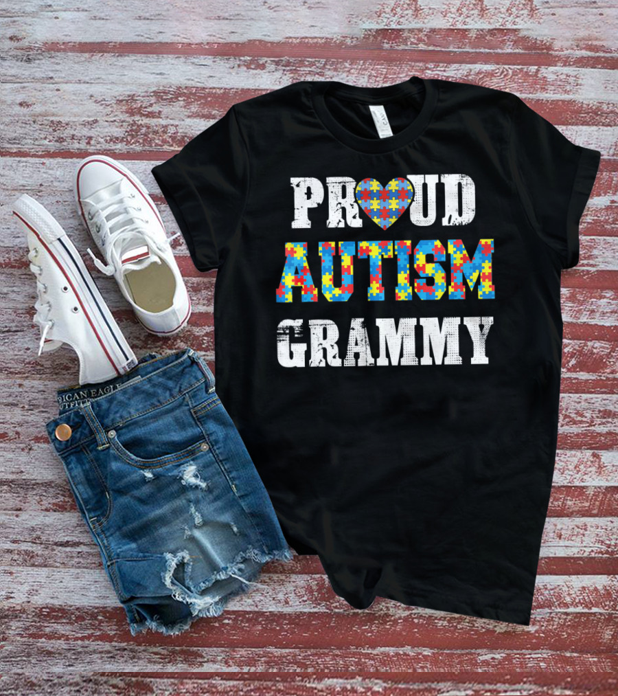 Proud Autism Grammy Puzzle Piece Heart Autism Awareness T-Shirt