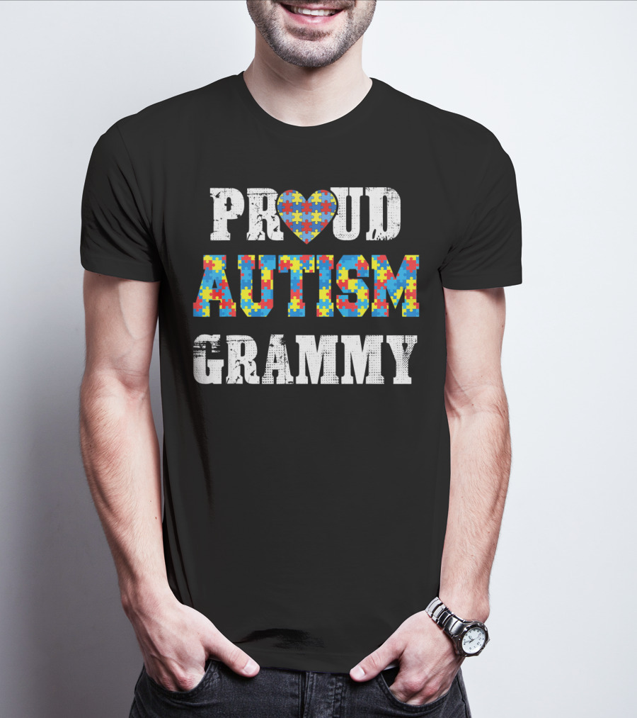 Proud Autism Grammy Puzzle Piece Heart Autism Awareness T-Shirt