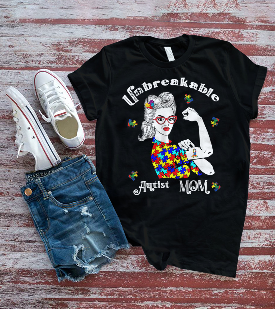 Unbreakable Autist Mom Puzzle Piece T-Shirt