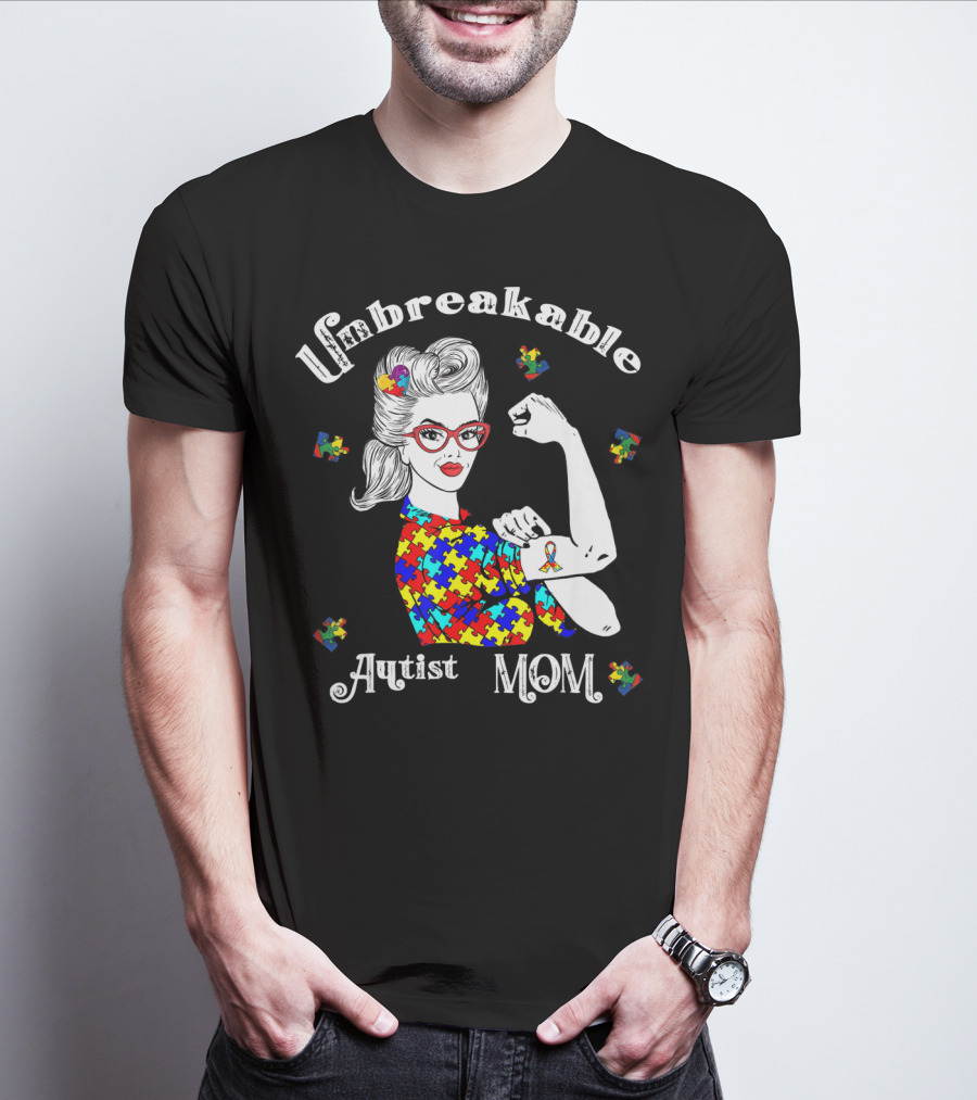 Unbreakable Autist Mom Puzzle Piece T-Shirt