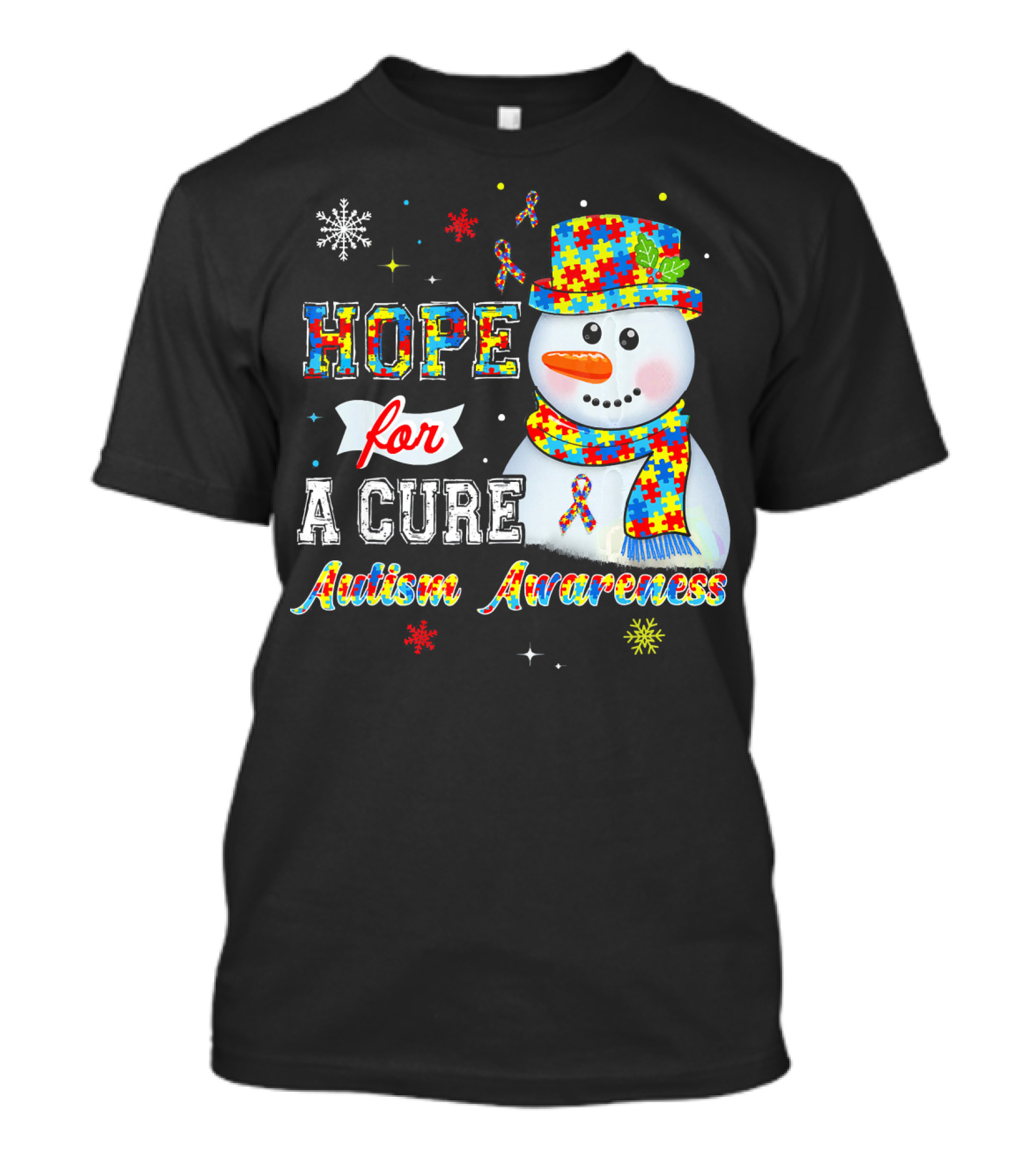 HOPE FOR A CURE Autism Awareness Snowman Puzzle T-Shirt