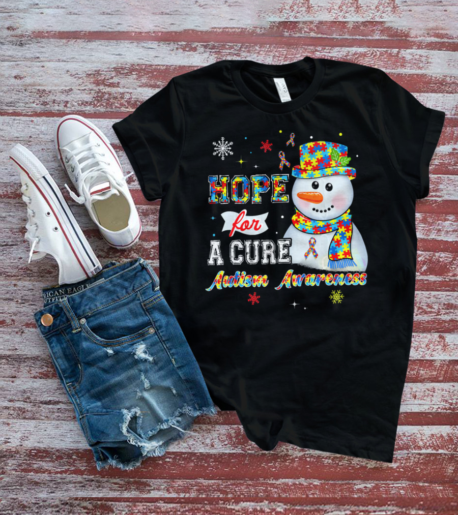 HOPE FOR A CURE Autism Awareness Snowman Puzzle T-Shirt