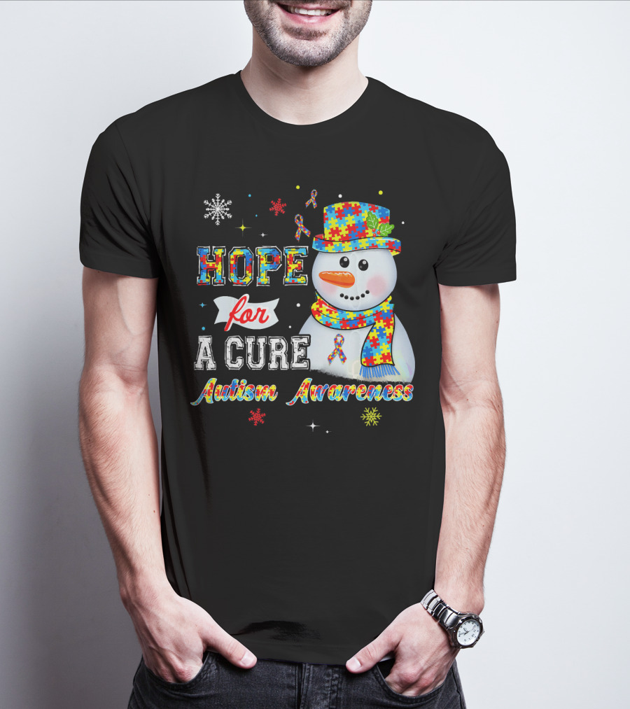 HOPE FOR A CURE Autism Awareness Snowman Puzzle T-Shirt
