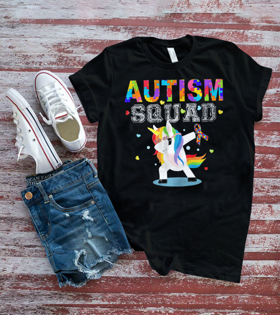 Autism Squad Unicorn Ribbon Autism Awareness T-Shirt