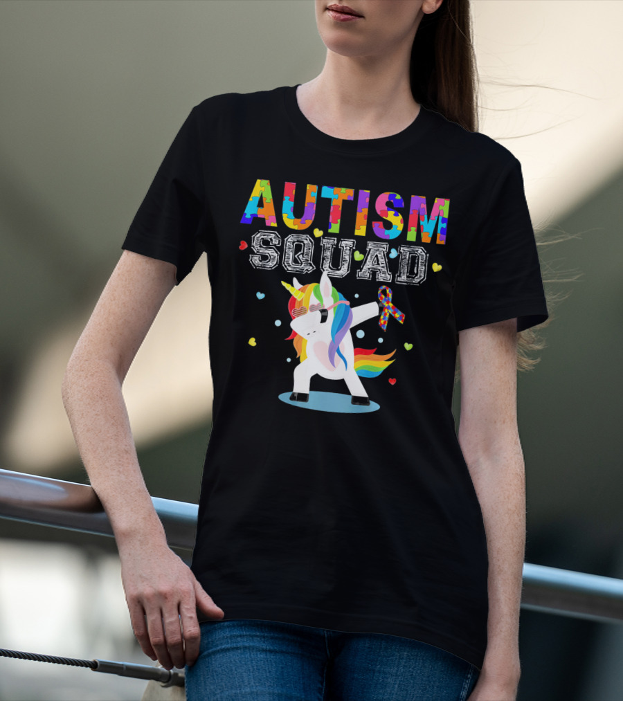 Autism Squad Unicorn Ribbon Autism Awareness T-Shirt