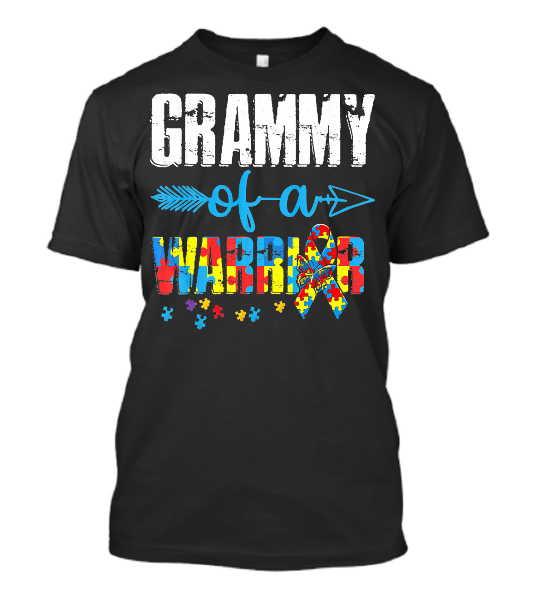 Grammy Of A Warrior Autism Awareness Puzzle Piece T-Shirt