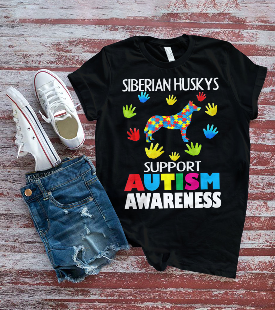 Siberian Huskys Support Autism Awareness T-Shirt