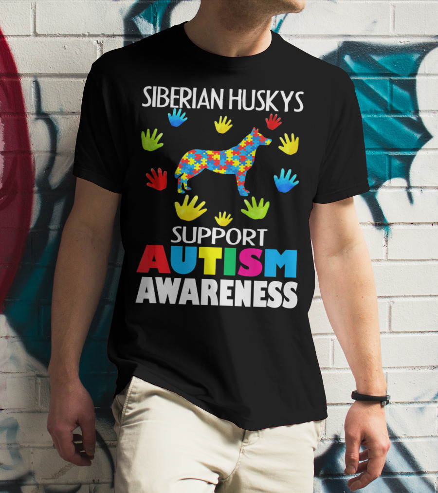 Siberian Huskys Support Autism Awareness T-Shirt