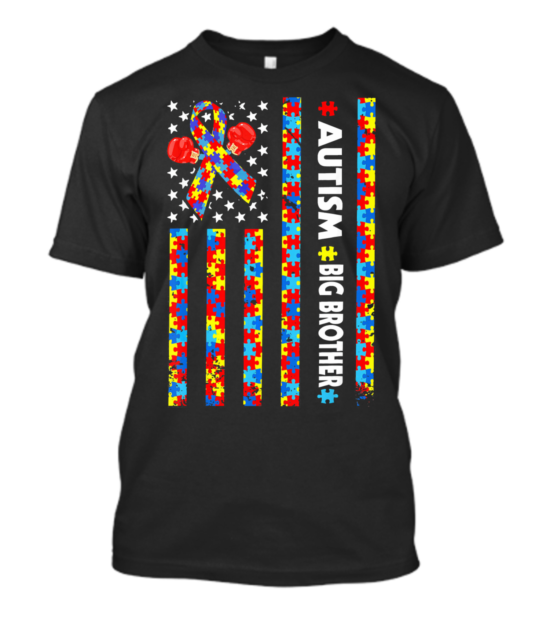 Autism Big Brother American Flag Puzzle Pattern Awareness T-Shirt