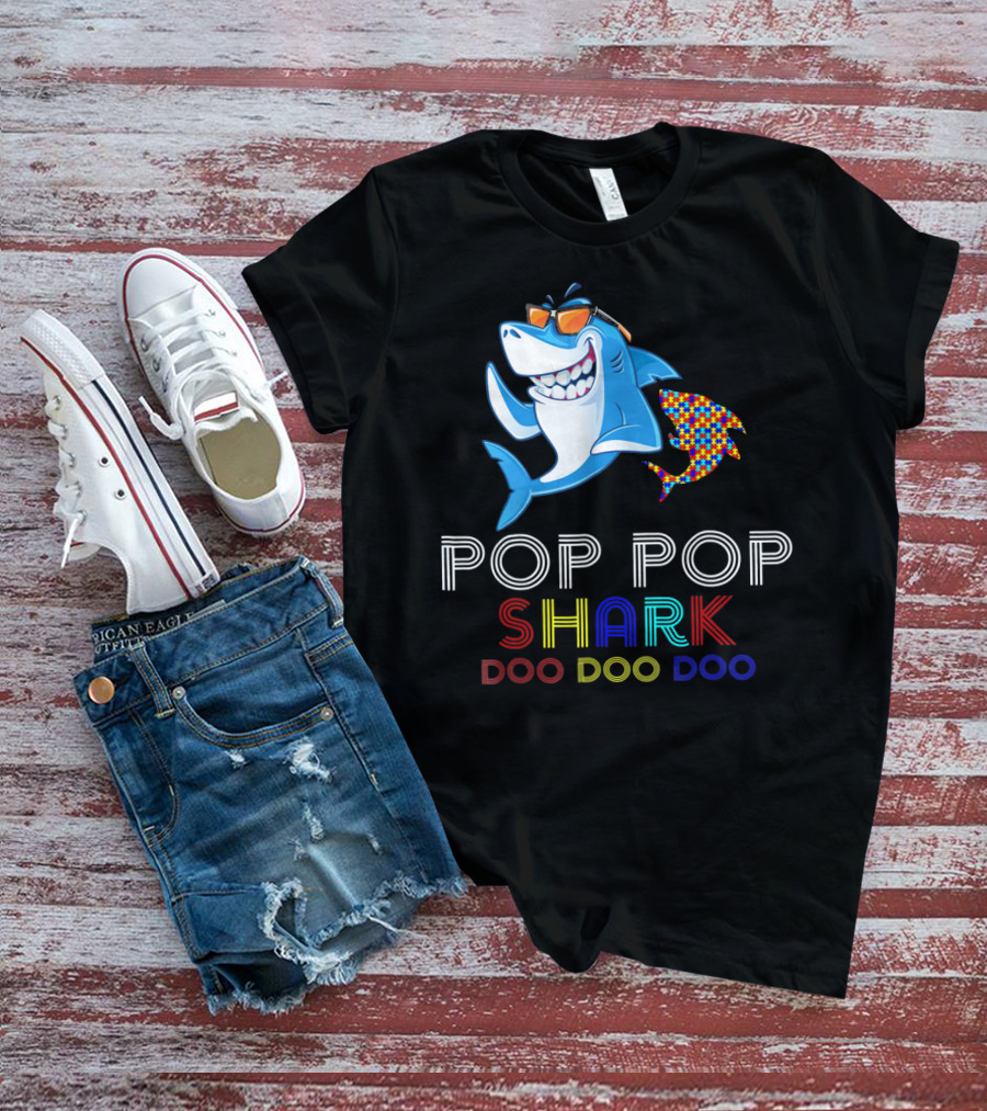 Pop Pop Shark Doo Doo Doo Autism Awareness T-Shirt