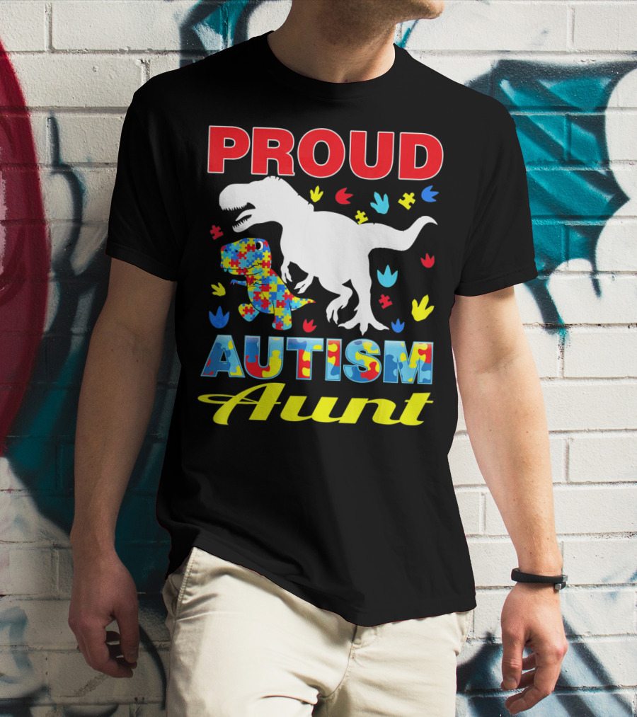 Proud Autism Aunt Dinosaur Puzzle T-Shirt