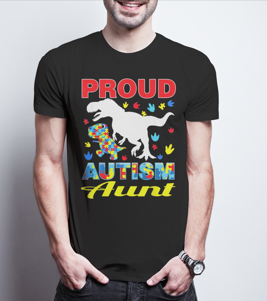 Proud Autism Aunt Dinosaur Puzzle T-Shirt