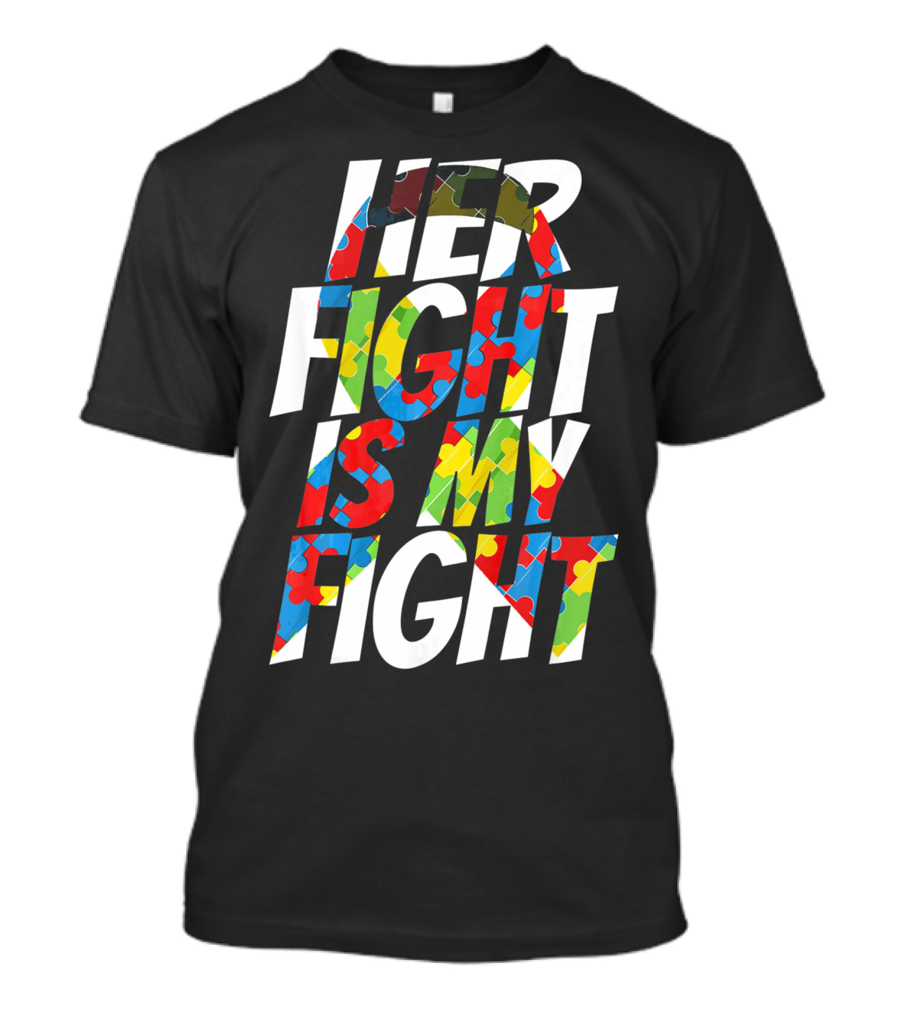 Her Fight Is My Fight Cute Autism Awareness Puzzle T-Shirt