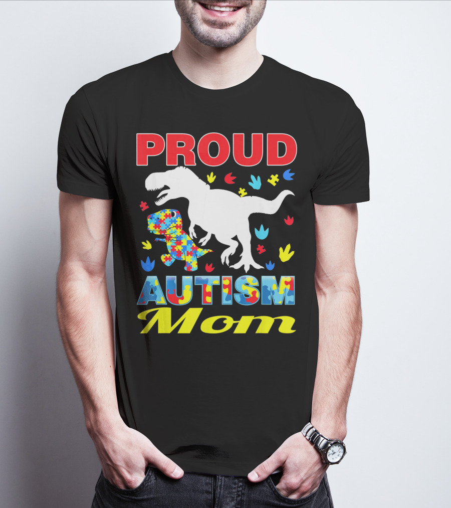 Proud Autism Mom Dinosaur Puzzle Piece T-Shirt