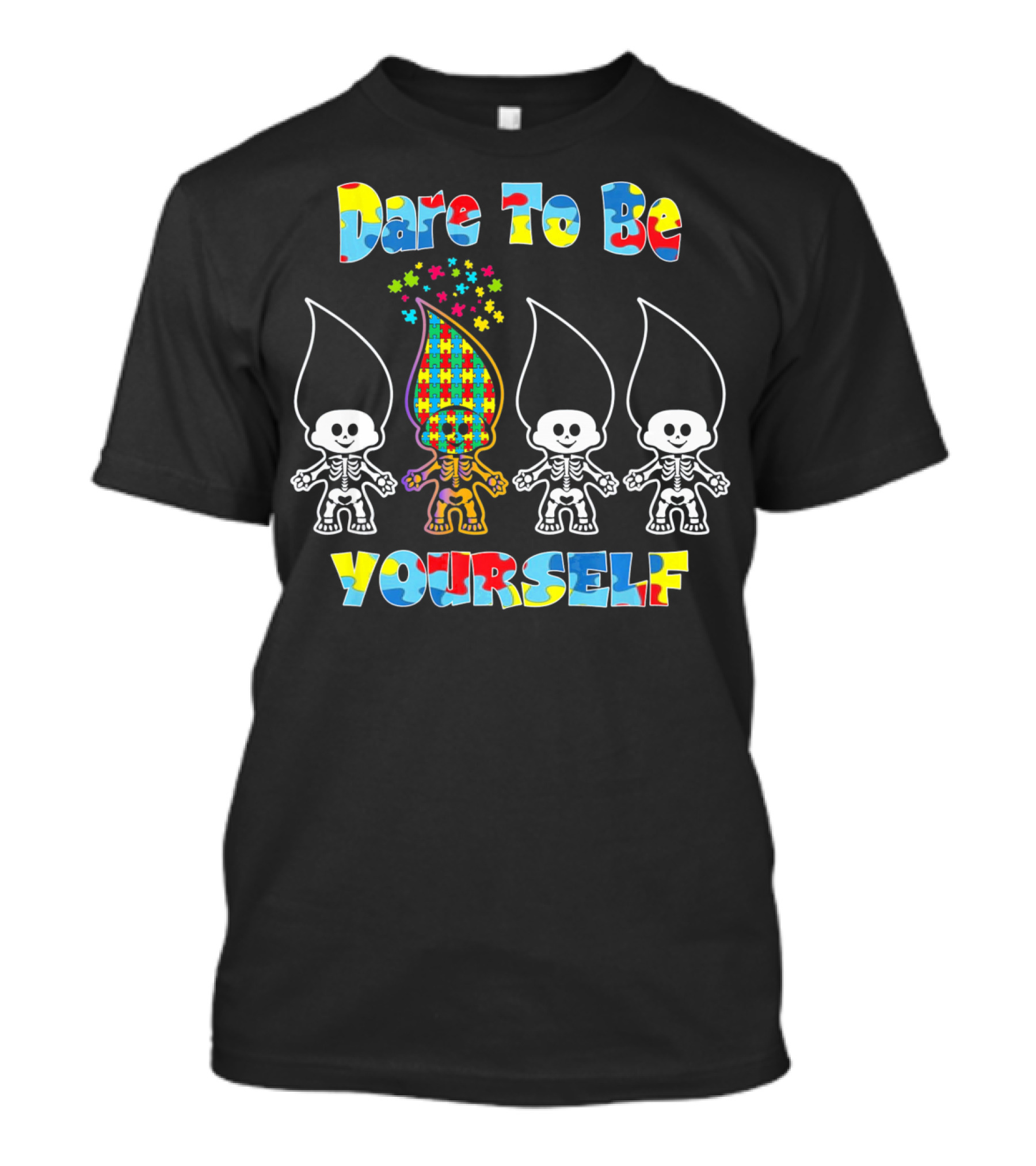 Dare To Be Yourself Puzzle Autism Awareness Troll Dolls T-Shirt