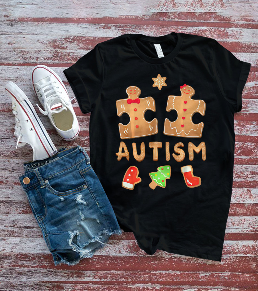 Christmas Autism Gingerbread Puzzle Cookie Awareness T-Shirt