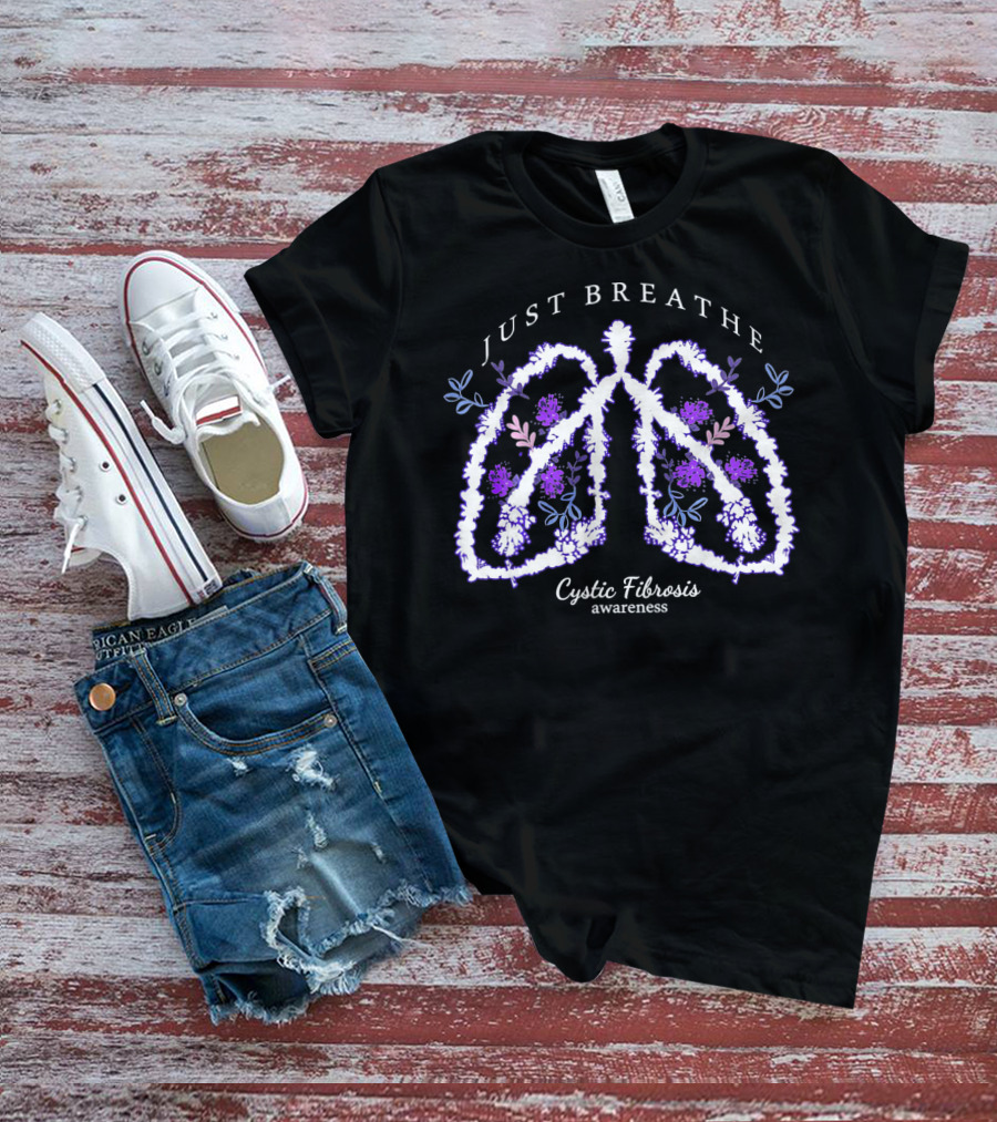 Just Breathe Cystic Fibrosis Awareness Lungs Floral T-Shirt