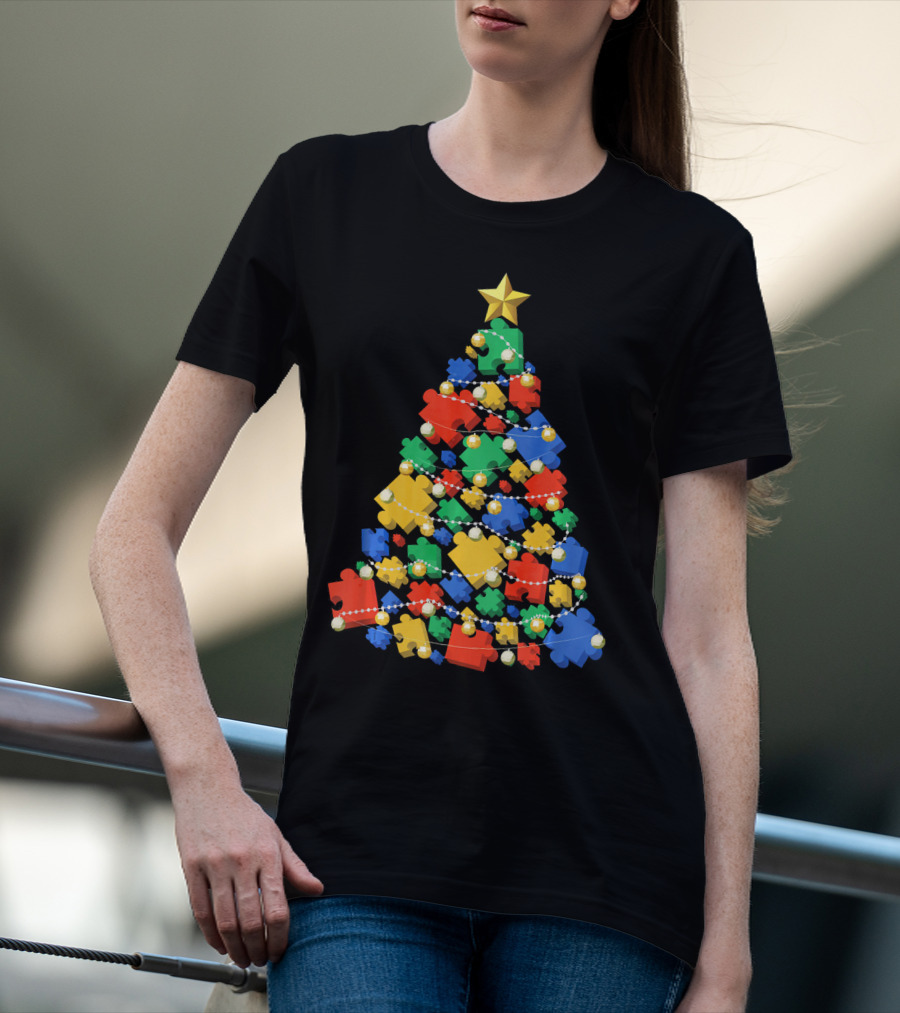 Christmas Autism Puzzle Tree Autism Awareness T-Shirt