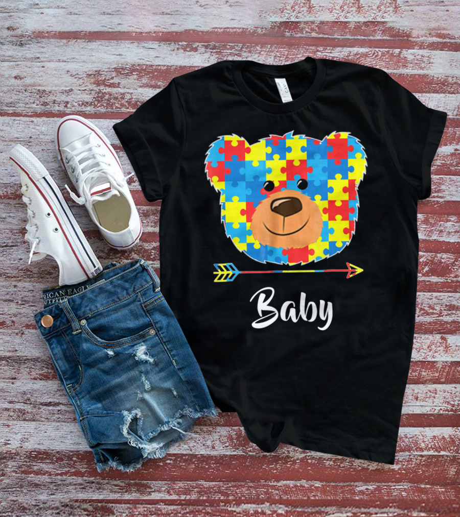 Baby Bear Autism Awareness Puzzle Pattern Cute Face T-Shirt