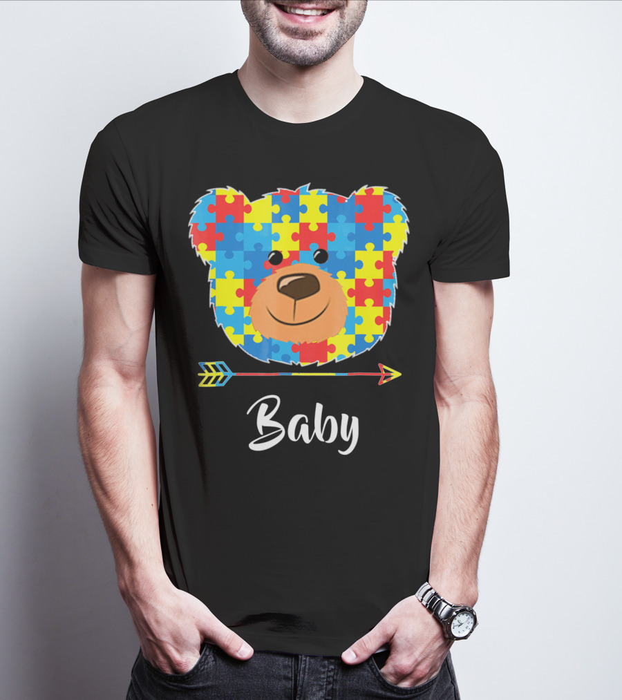 Baby Bear Autism Awareness Puzzle Pattern Cute Face T-Shirt