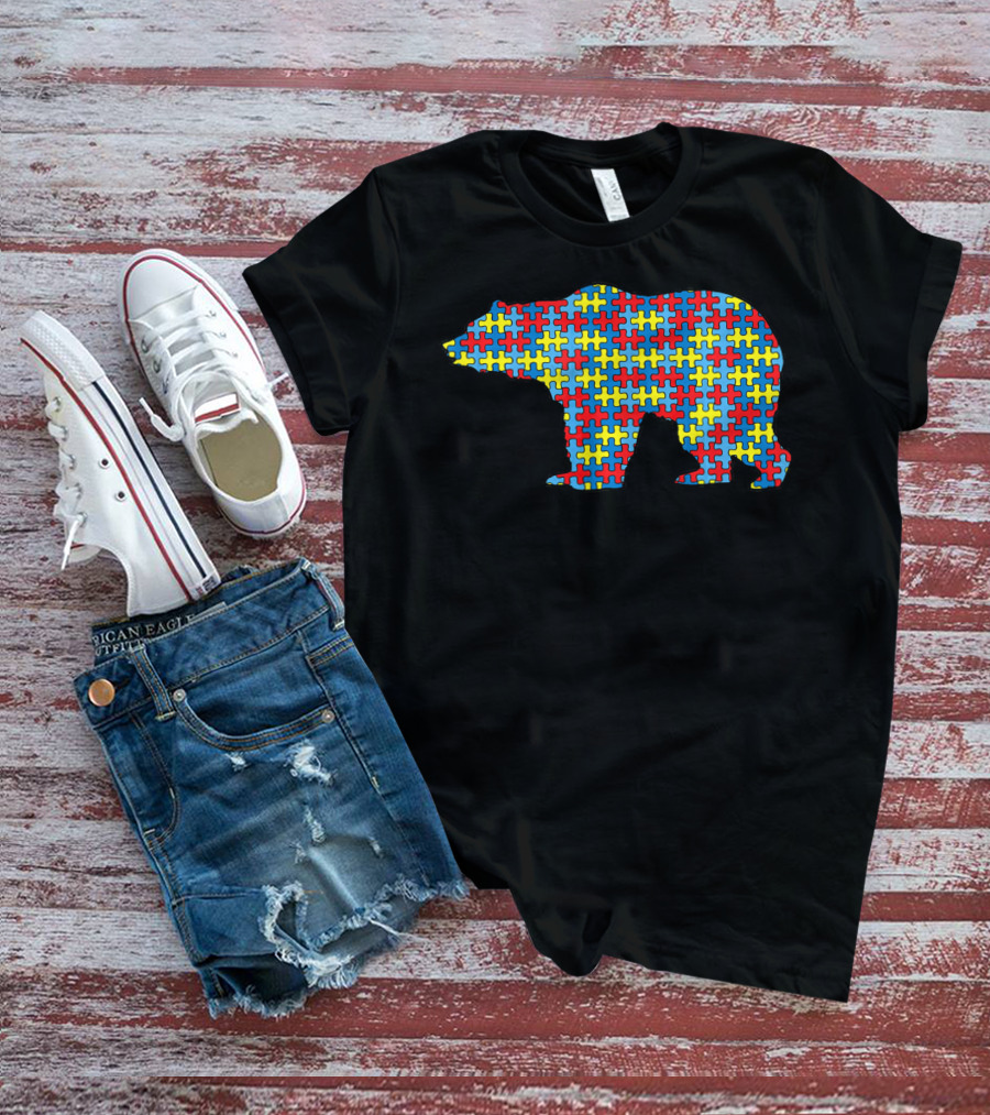 Bear Autism Awareness Kids Puzzle Pattern Mammal Animal T-Shirt