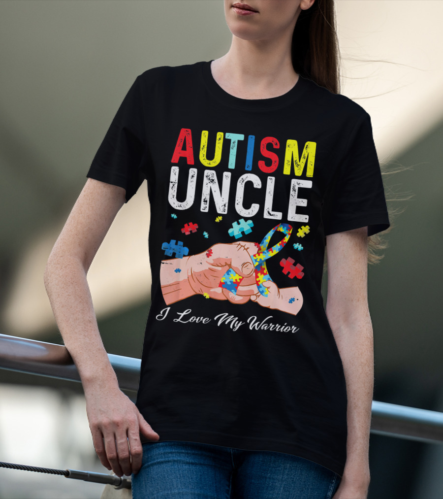 Autism Uncle I Love My Warrior Autism Awareness Puzzle T-Shirt