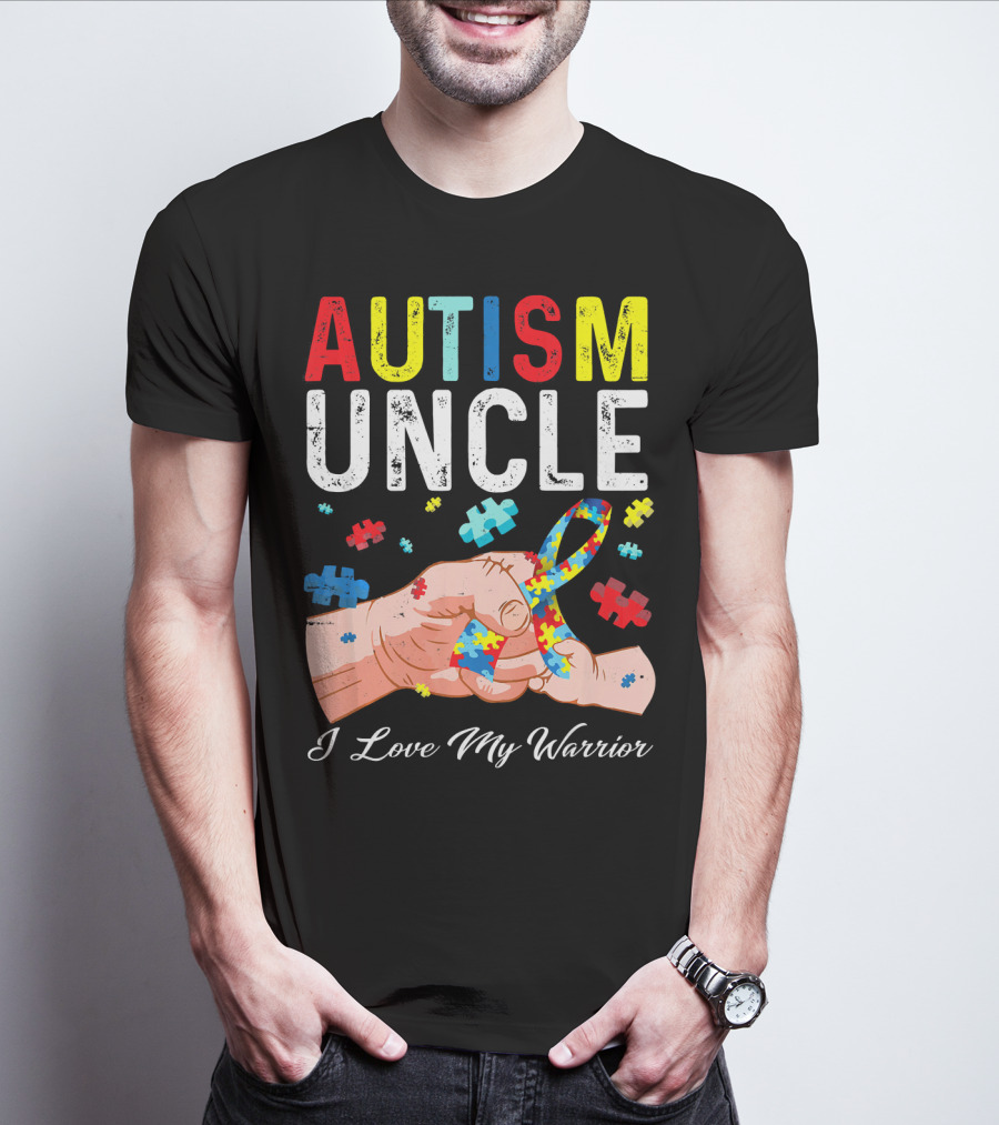 Autism Uncle I Love My Warrior Autism Awareness Puzzle T-Shirt