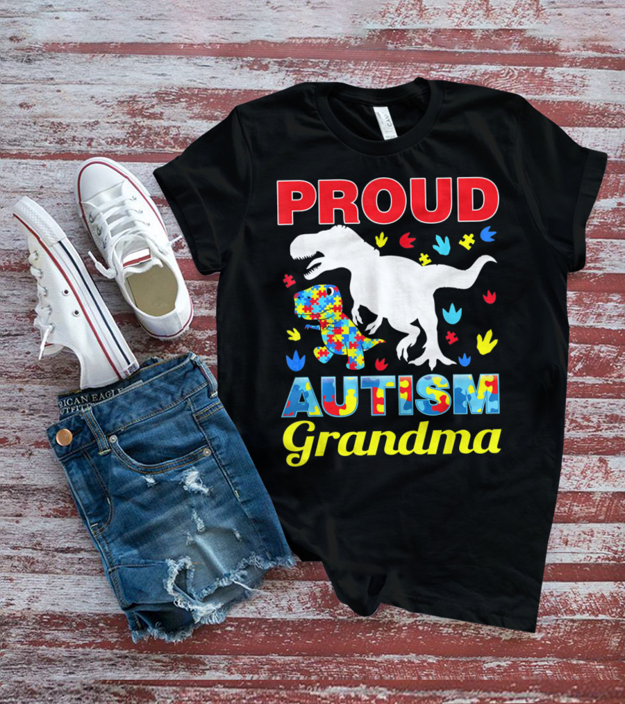 Proud Autism Grandma Dinosaur Puzzle T-Shirt