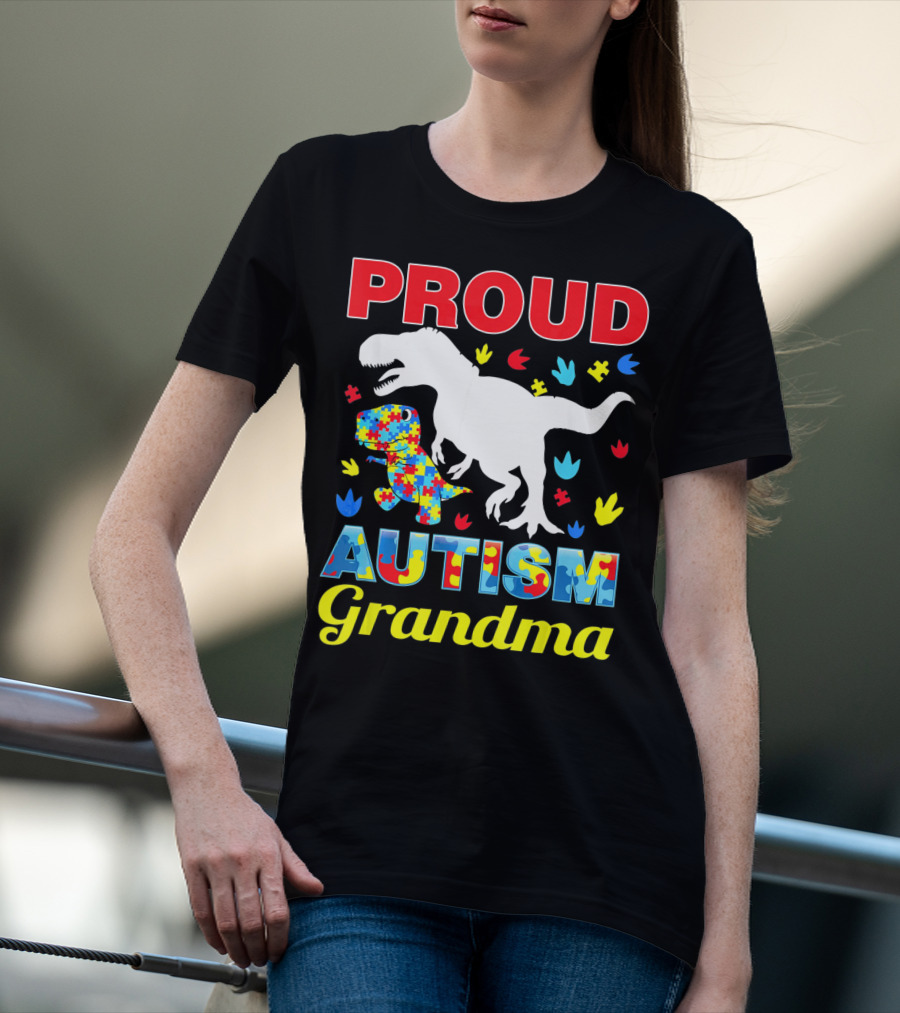 Proud Autism Grandma Dinosaur Puzzle T-Shirt